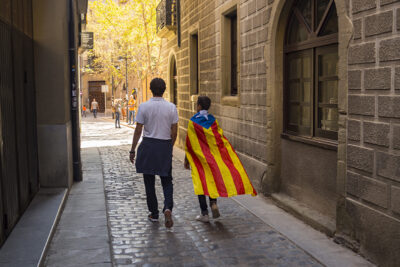 Demonstrations,With,Catalan,Flags,,For,Independence,,September,2017,In,The Demonstrations with Catalan flags, for Independence, September 2017 in the city of Vic, Barcelona, Spain